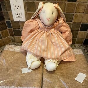 Vintage Bunny Rag Doll 2 Burlap Lace Table Runners